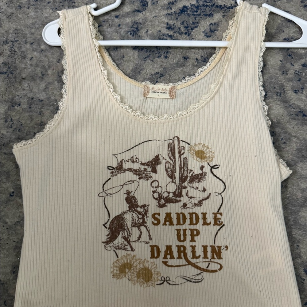 Altar'd State Cream Ribbed Sleeveless Tank Top